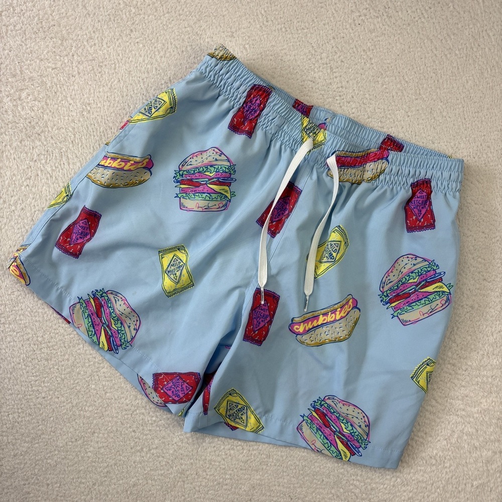 CHUBBIES 'All-Americans' 5.5" Swim Trunks Medium Lined Hotdog Burger Print AOP